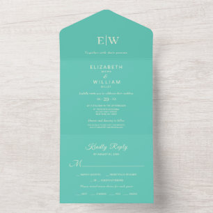 Invitation Tout En Un Élégant Awe aquatique simple avec Mariage Monogram