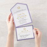 Invitation Tout En Un Élégant Bat mitzvah d'or violet<br><div class="desc">Élégant Bat mitzvah d'or violet tout en une invitation</div>