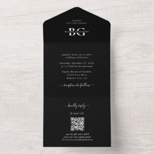 Invitation Tout En Un Élégant blanc et noir Mariage des initiales de mon