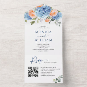 Invitation Tout En Un Élégant bleu Hydrangea rose Rose Mariage