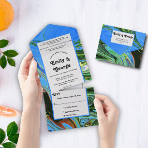 Invitation Tout En Un Elégant bleu vert Abstrait peinture à l'huile Mari