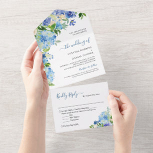 Invitation Tout En Un Elégant Blue Hydrangea Pastel Floral Mariage