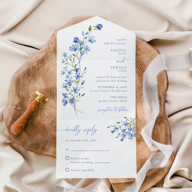 Invitation Tout En Un Elégant Boho Dusty Fleur sauvage Mariage (Créateur téléchargé)