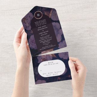 Invitation Tout En Un Elégant Boho Floral Arch Rose or violet Mariage