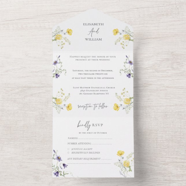 Invitation Tout En Un Elégant Boho Floral Fleurs sauvages mariage RSVP (À l'intérieur)