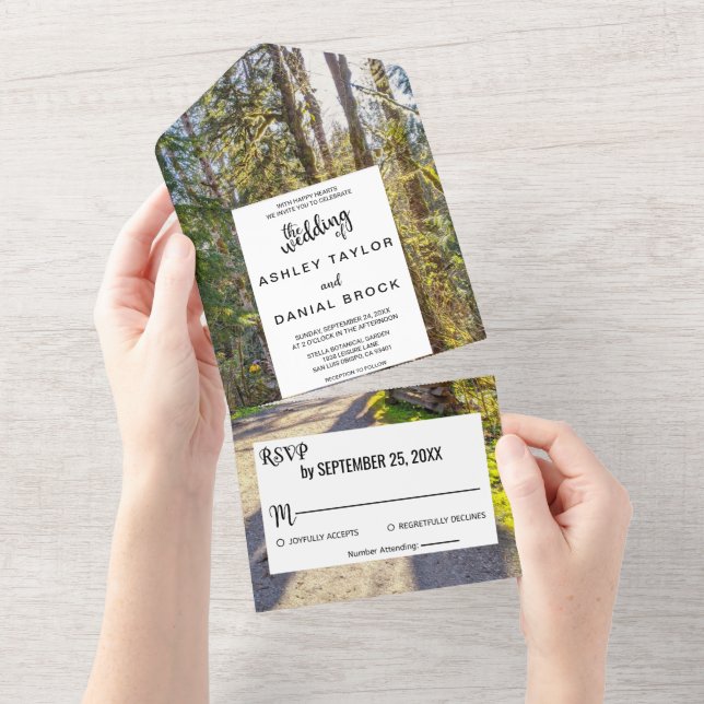 Invitation Tout En Un Élégant bois arbres tropicale extérieur photo Mari (Déchirure)