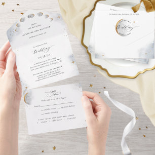 Invitation Tout En Un Élégant Céleste Lune et étoiles Mariage