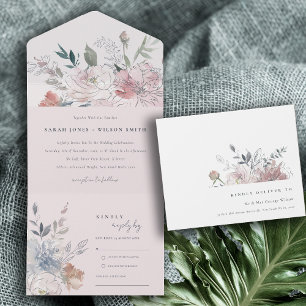 Invitation Tout En Un Elégant Chic Blush Aquarelle Floral Mariage
