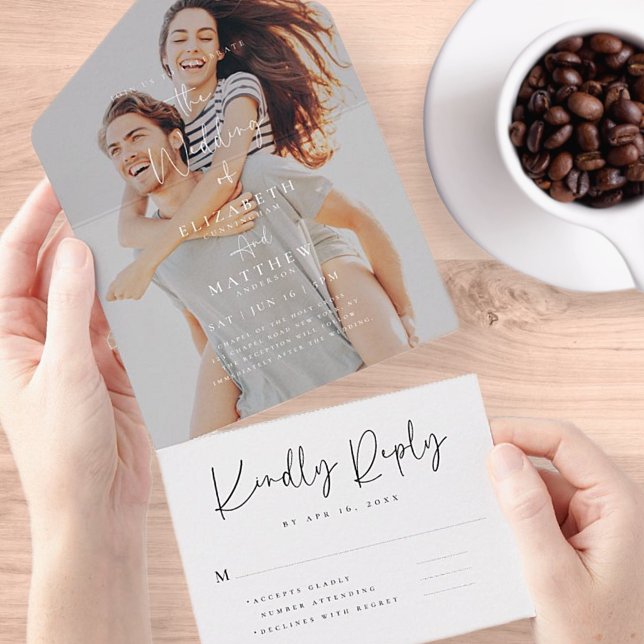 Invitation Tout En Un Elegant Chic Moderne Simple Photo Mariage (Créateur téléchargé)