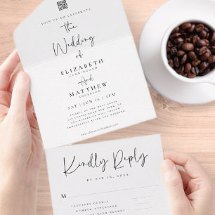 Invitation Tout En Un Élégant chic moderne simple QR Code Mariage