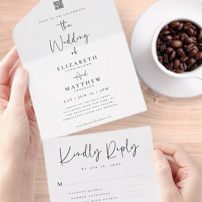 Invitation Tout En Un Élégant chic moderne simple QR Code Mariage (Créateur téléchargé)