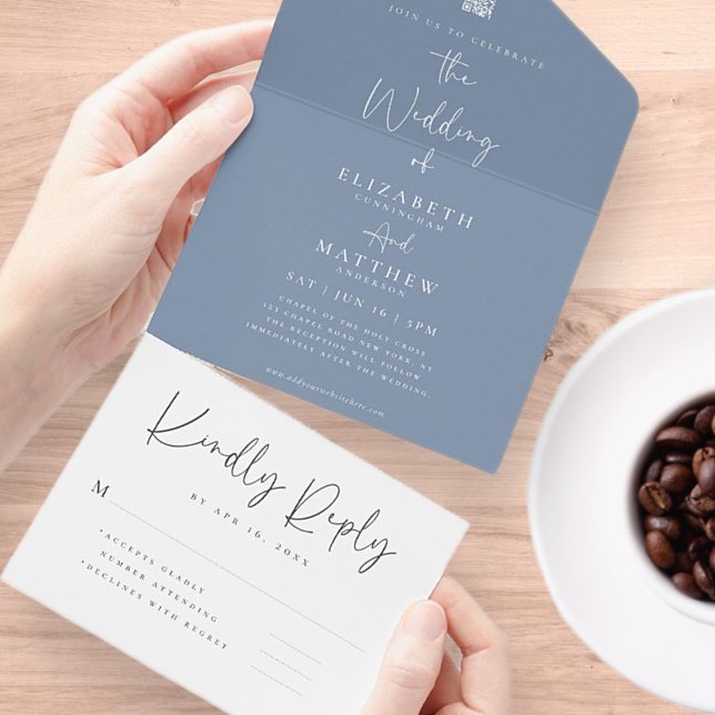 Invitation Tout En Un Élégant chic moderne simple QR Code Mariage (Créateur téléchargé)