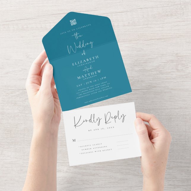 Invitation Tout En Un Élégant chic moderne simple QR Code Mariage (Déchirure)