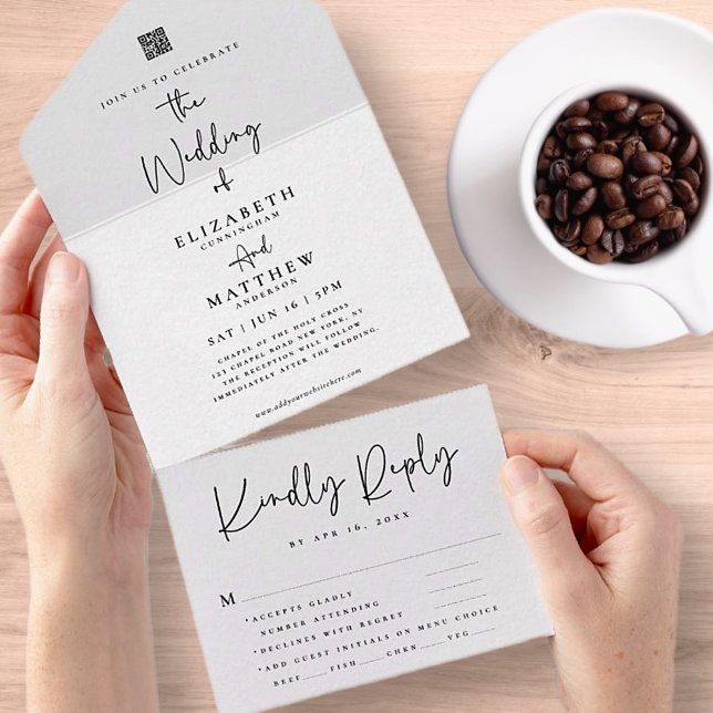 Invitation Tout En Un Élégant Chic Moderne Simple QR Repas Option Mariag (Créateur téléchargé)