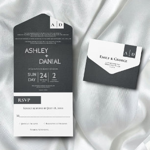 Invitation Tout En Un Élégant Chic noir et blanc Script Mariage moderne