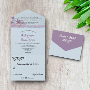 Invitation Tout En Un Élégant Chic Purple Ornate Parties scintillant Mar