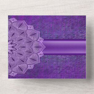 Invitation Tout En Un Élégant chic violet moderne Mariage Mandala