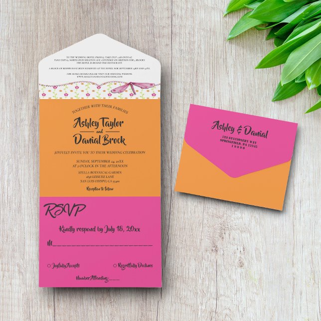 Invitation Tout En Un Élégant Chic Whimsical Script Boho Floral Mariage (Créateur téléchargé)