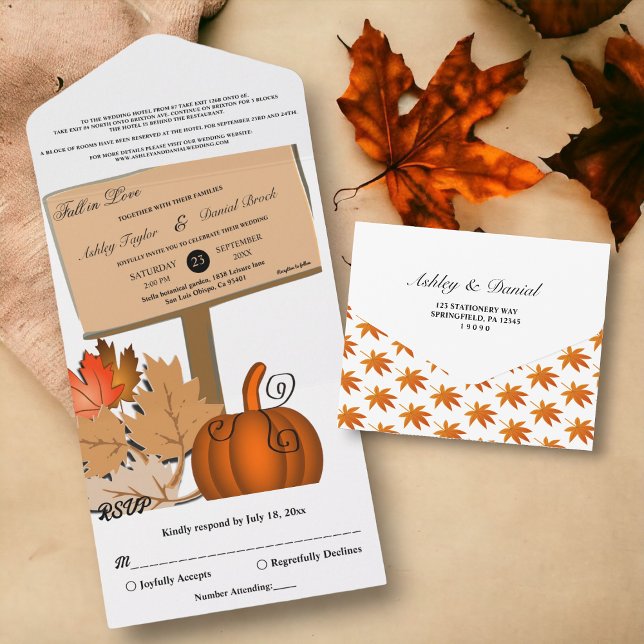Invitation Tout En Un Élégant Citrouille rustique Automne quitte Mariage (Créateur téléchargé)
