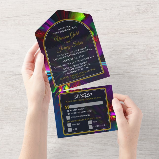 Invitation Tout En Un Elegant Classic Modern Floral Pattern #902 Wedding (Déchirure)