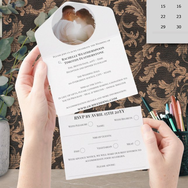 Invitation Tout En Un Elegant Classique Couleur 1 Photo Monogramme Maria (Créateur téléchargé)