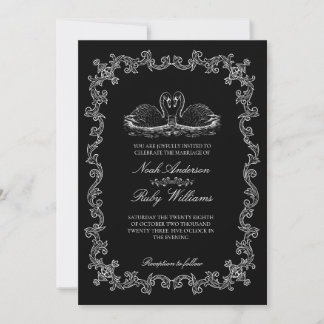 Invitation Tout en Un Élégant Classique Mariage Noir & Blanc