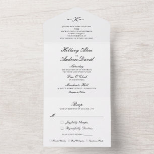 Invitation Tout En Un Élégant Classique Triptyque Mariage Noir et Blanc