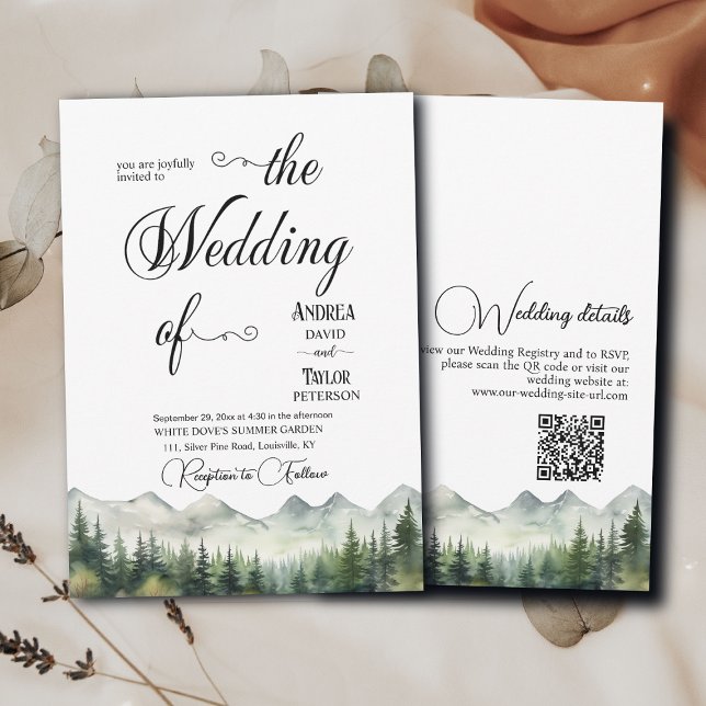 Invitation Tout en Un Élégant Code QR de Calligraphie Mariage (Créateur téléchargé)