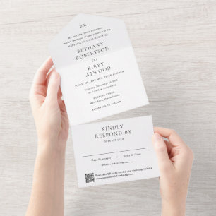 Invitation Tout En Un Élégant code QR noir et blanc Mariage Classique