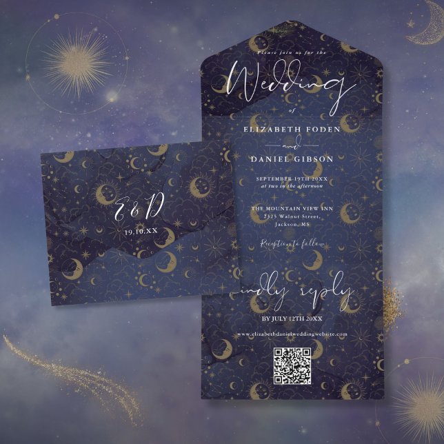 Invitation Tout En Un Élégant Code QR Spirituel Céleste de Mariage (Elegant Celestial Spiritual QR Code Wedding All In One Invitation)