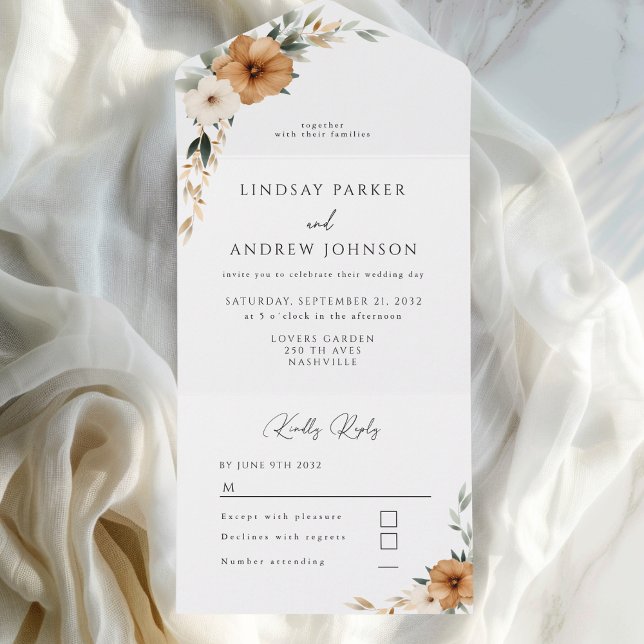 Invitation Tout En Un Elegant Copper & Earthy Botanical Wedding  (Elegant Copper & Earthy Botanical Wedding All In One Invitation)