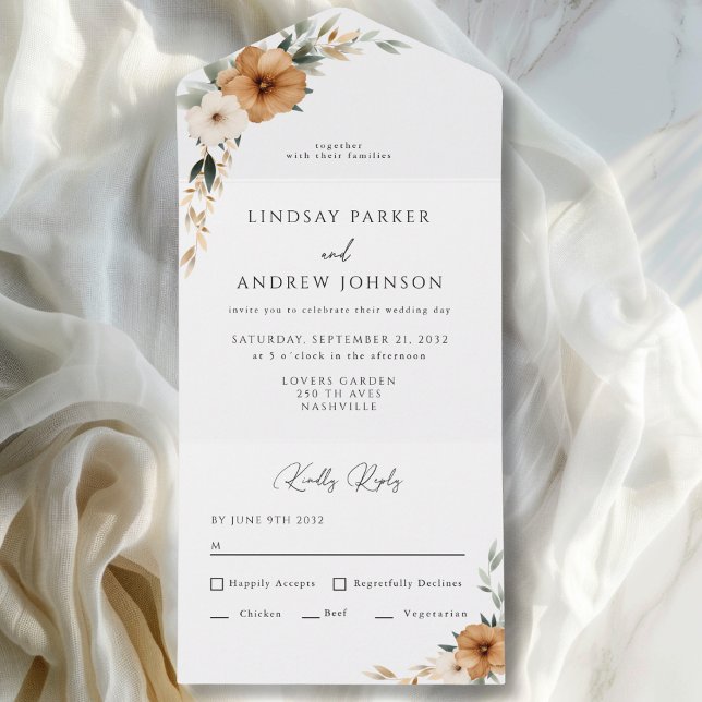 Invitation Tout En Un Elegant Copper & Earthy Botanical Wedding   (Elegant Copper & Earthy Botanical Wedding All In One Invitation)