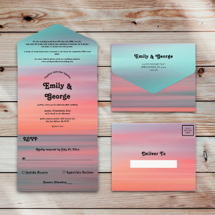 Invitation Tout En Un Elégant coucher de soleil romantique Blue Sky Beac