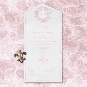 Invitation Tout En Un Élégant dîner Mariage de la Chinoiserie Rose d'Ois