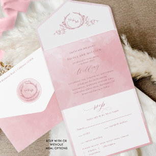 Invitation Tout En Un Elégant Dusty Rose Aquarelle Monogramme Mariage To