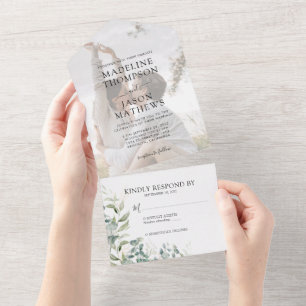 Invitation Tout En Un Elégant Eucalyptus Gold Greenery Mariage photo