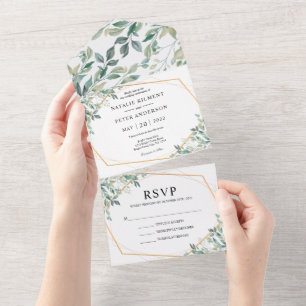 Invitation Tout En Un Elégant Eucalyptus Verdure Or Rustique Mariage