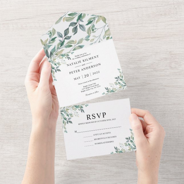 Invitation Tout En Un Elégant Eucalyptus Vert vert Rustique Mariage (Déchirure)