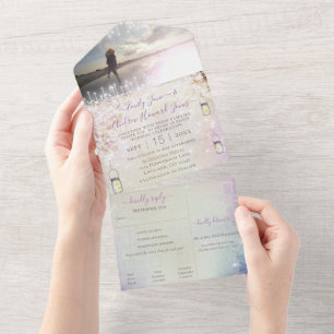 Invitation Tout En Un Élégant Fairytale Forest Wreath Photo Mariage Tous