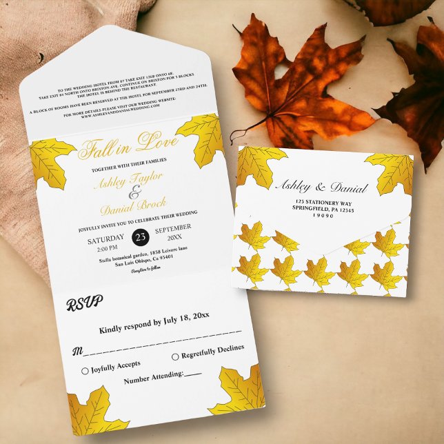 Invitation Tout En Un Élégant Feuilles d'or rustique automne Mariage flo (Créateur téléchargé)