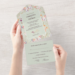 Invitation Tout En Un Élégant Fleur sauvage Sage Boho