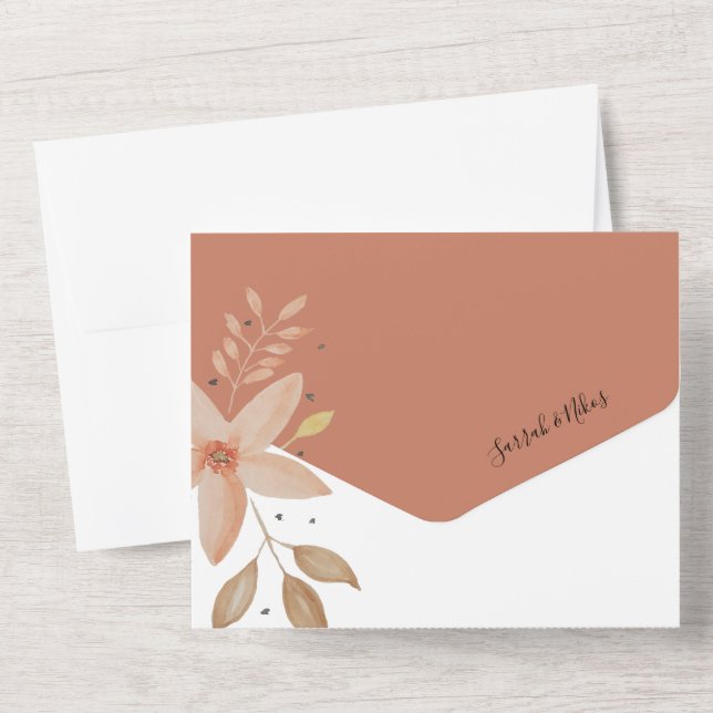 Invitation Tout En Un Elégant Fleurs d'Aquarelle en terre cuite (Verso)