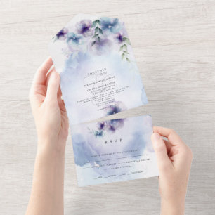 Invitation Tout En Un Élégant floral bleu et violet tout en un