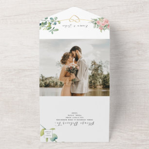 Invitation Tout En Un Élégant floral rose tendre mariage tout-en-un