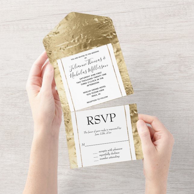 Invitation Tout En Un Elégant Glam Gold (Déchirure)