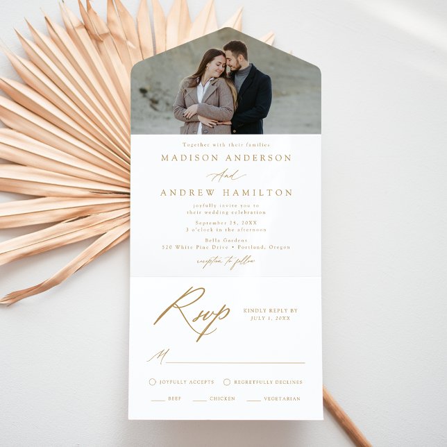 Invitation Tout En Un Elegant Gold Calligraphy Mariage photo (Créateur téléchargé)