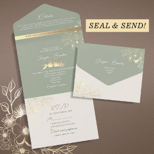 Invitation Tout En Un Elégant Gold Greenery Sage Mariage
