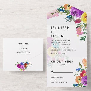 Invitation Tout En Un Elegant Gras Couleur Roses et Peonies Mariage Invi