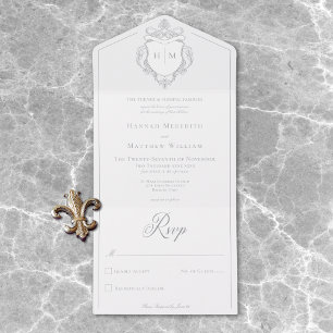 Invitation Tout En Un Elégant Gris Chinoiserie Bird Crest Mariage