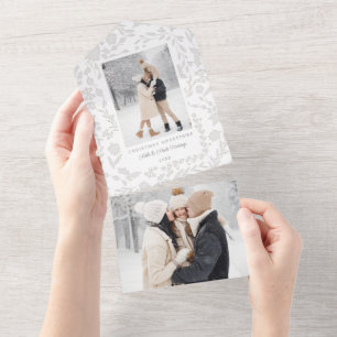 Invitation Tout En Un Élégant hiver botanique moderne photo-argent